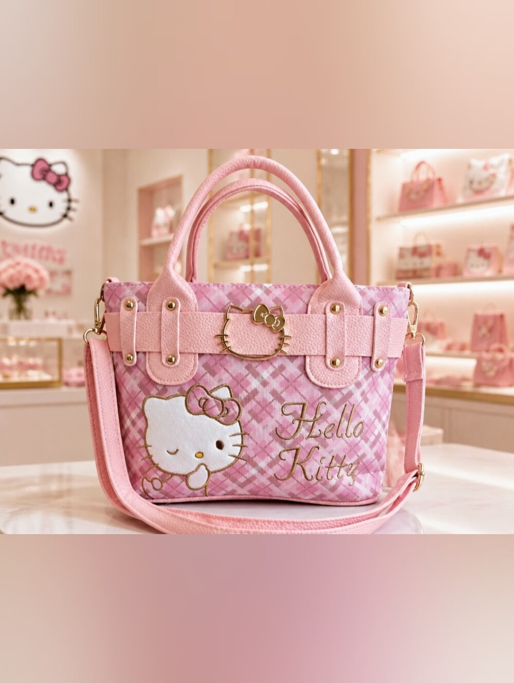 Sanrio Hello Kitty Pink Plaid Satchel / Crossbody NWT